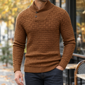 Basketweave Knit Shawl Collar Sweater