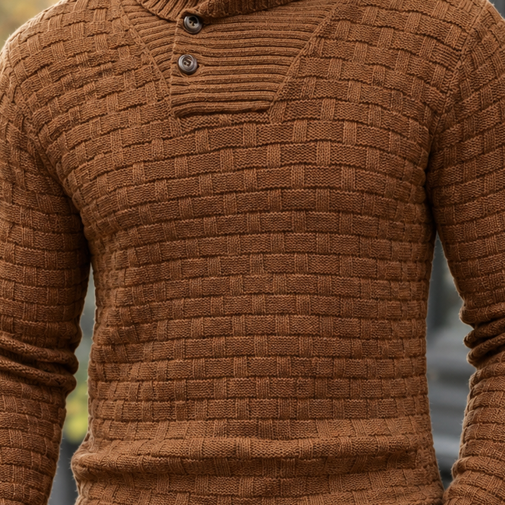 Basketweave Knit Shawl Collar Sweater
