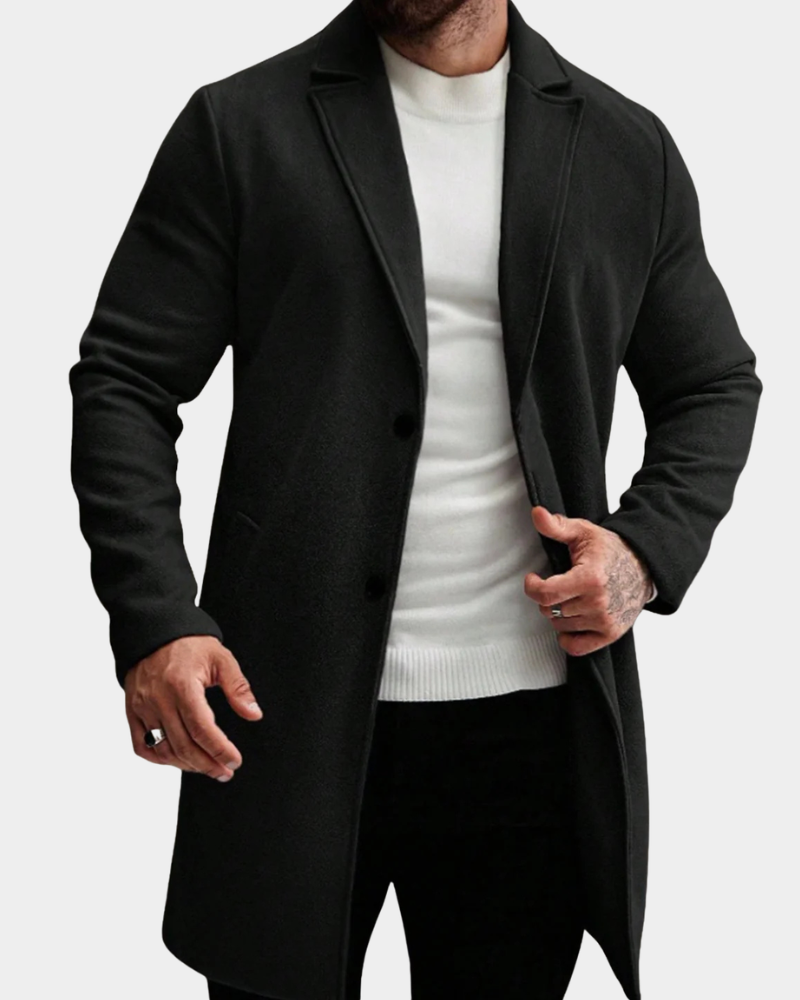 Classic Wool Blend Notch Lapel Coat