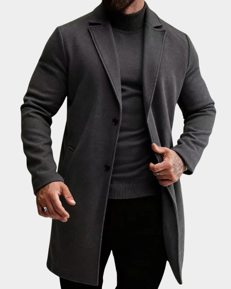 Classic Wool Blend Notch Lapel Coat
