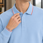 Cotton Blend Tipped Collar Long Sleeve Polo