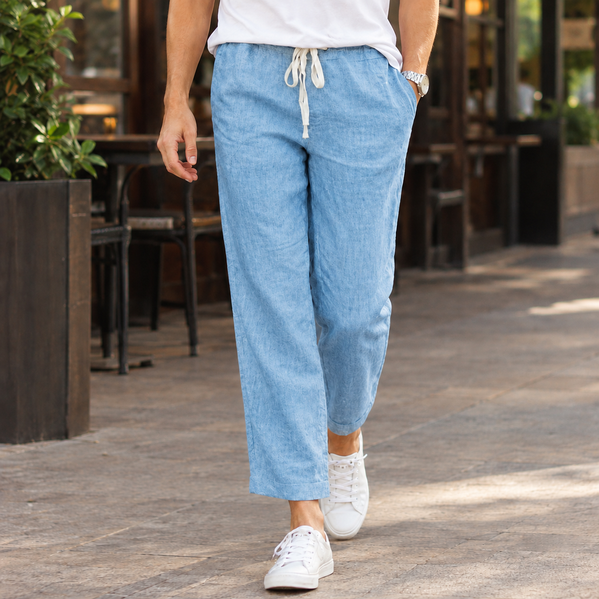 Cotton Linen Blend Relaxed Drawstring Pants