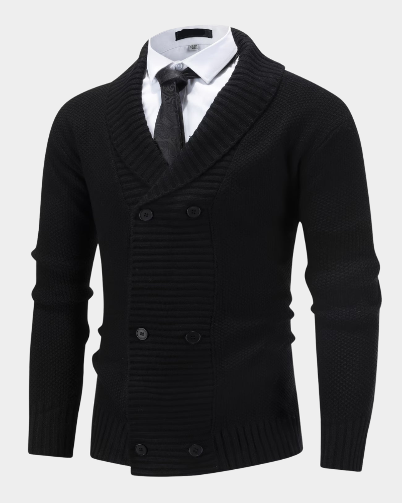 Double Breasted Shawl Collar Knit Cardigan
