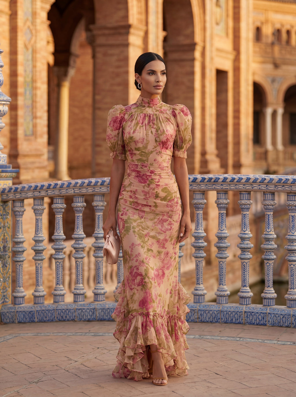 Floral Chiffon Ruffle Hem Maxi Dress
