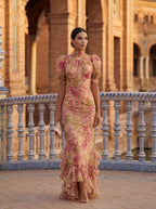 Floral Chiffon Ruffle Hem Maxi Dress