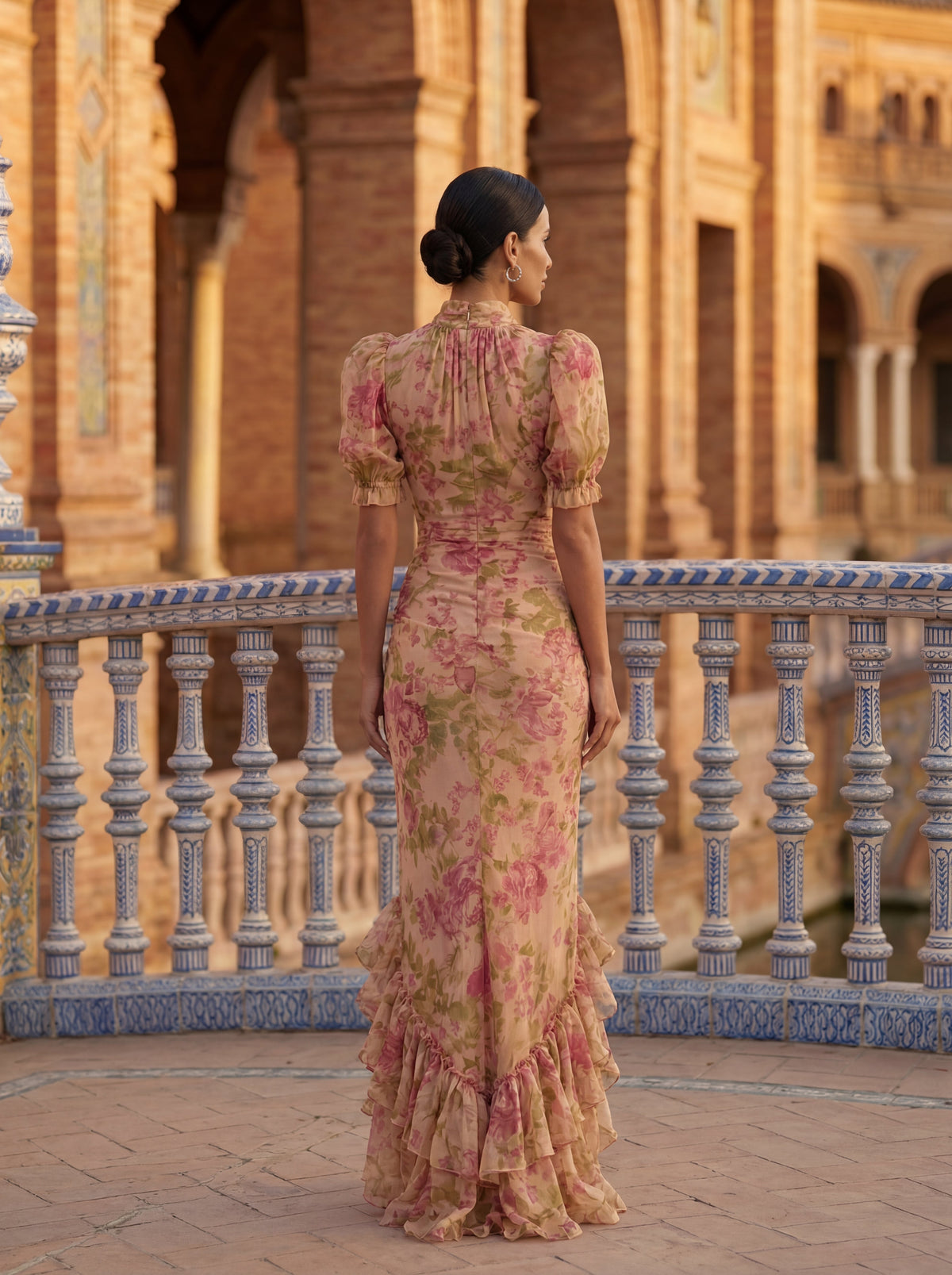 Floral Chiffon Ruffle Hem Maxi Dress