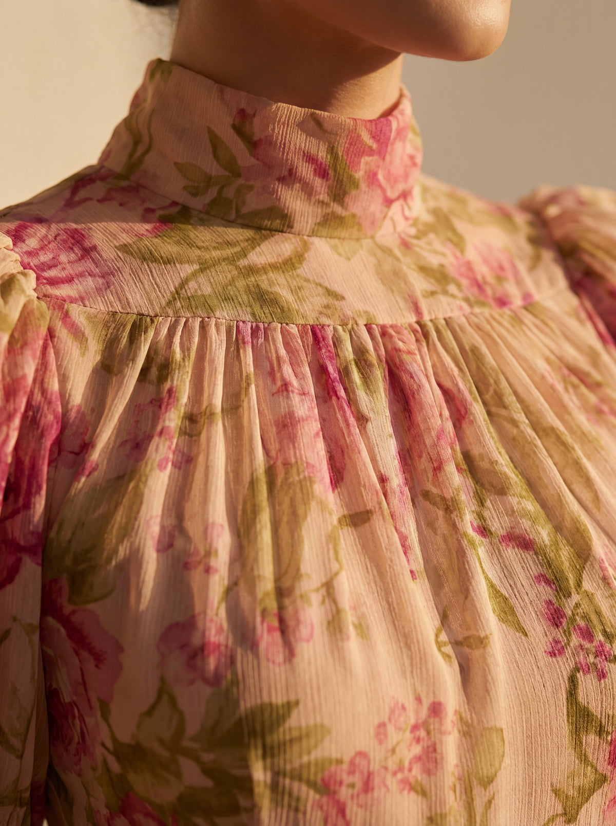 Floral Chiffon Ruffle Hem Maxi Dress