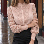 Floral Lace Panel High Neck Blouse