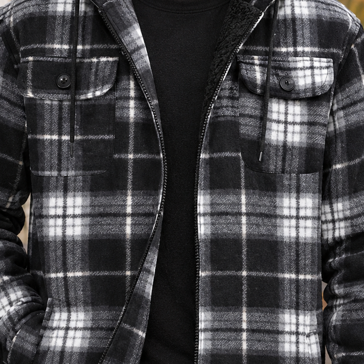 Hooded Fleece Lined Plaid Shirt Jacket