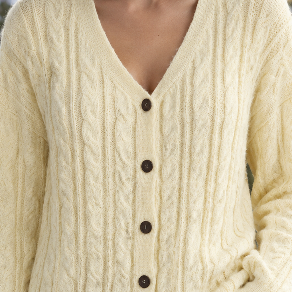Relaxed Cable Knit V Neck Cardigan