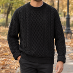 Relaxed Fit Cable Knit Crew Neck Sweater