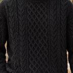 Relaxed Fit Cable Knit Crew Neck Sweater