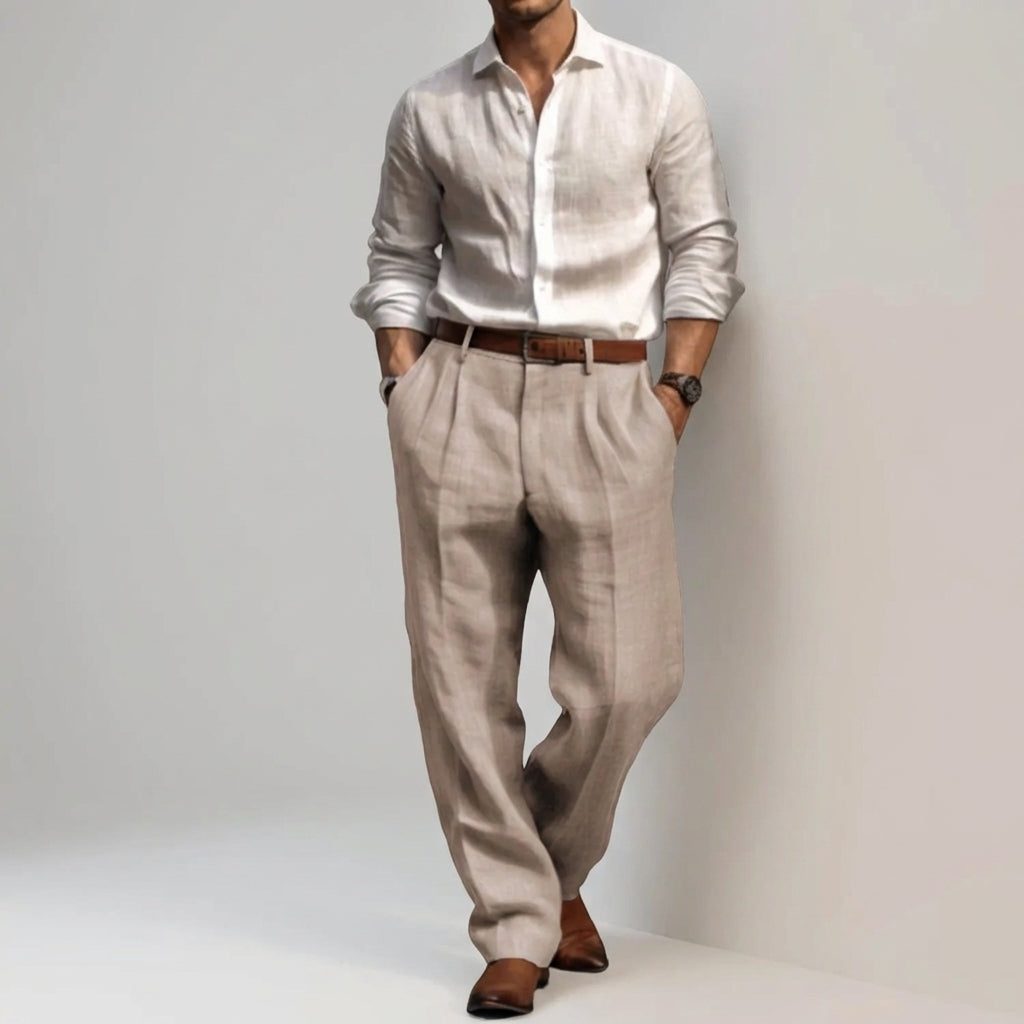 Relaxed Fit Pleated Linen Pants
