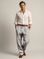 Relaxed Fit Pleated Linen Pants