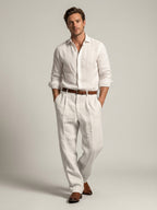 Relaxed Fit Pleated Linen Pants