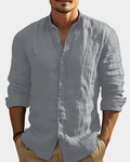 Relaxed Linen Look Band Collar Shirt