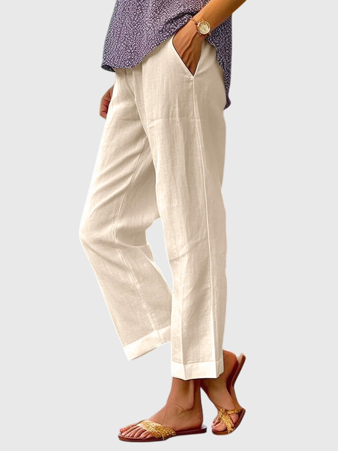 Relaxed Linen Look Straight Leg Pants