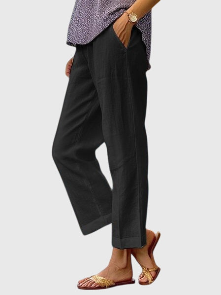 Relaxed Linen Look Straight Leg Pants