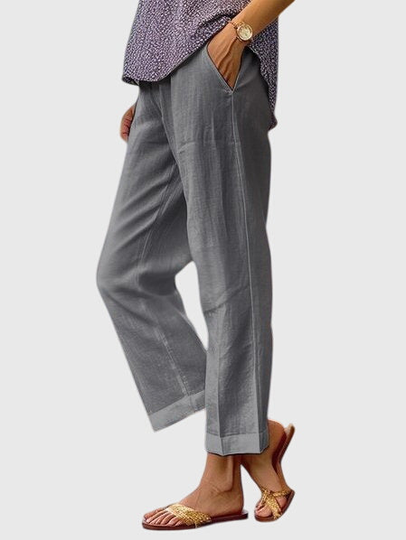 Relaxed Linen Look Straight Leg Pants