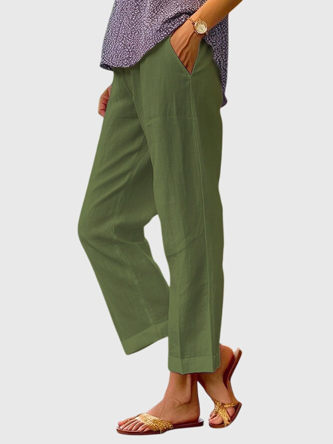 Relaxed Linen Look Straight Leg Pants