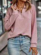 Relaxed Ribbed Quarter Zip Pullover
