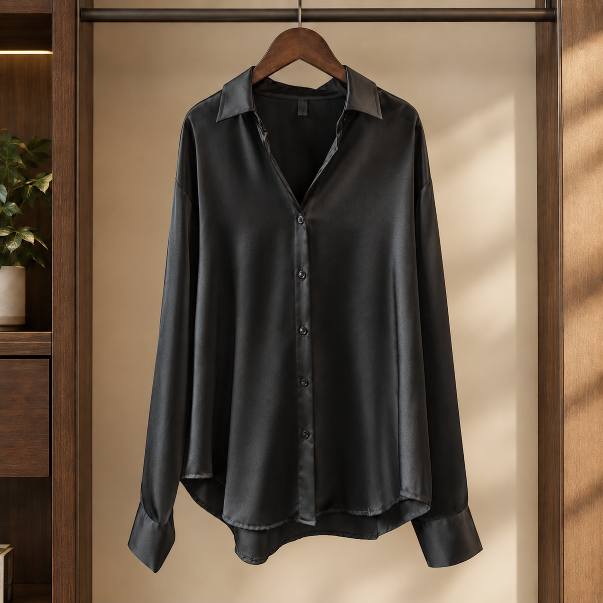 Relaxed Satin Button Front Shirt