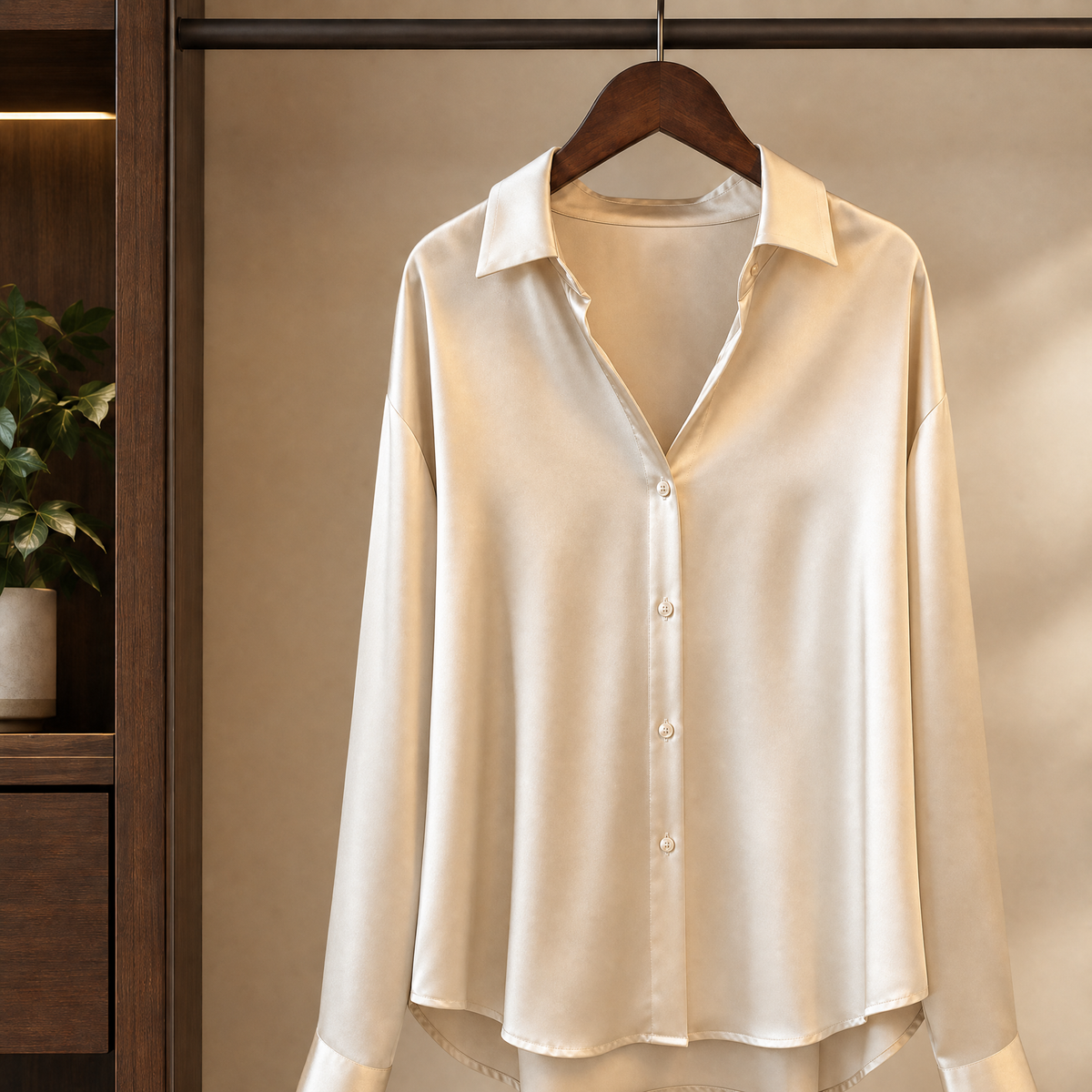 Relaxed Satin Button Front Shirt