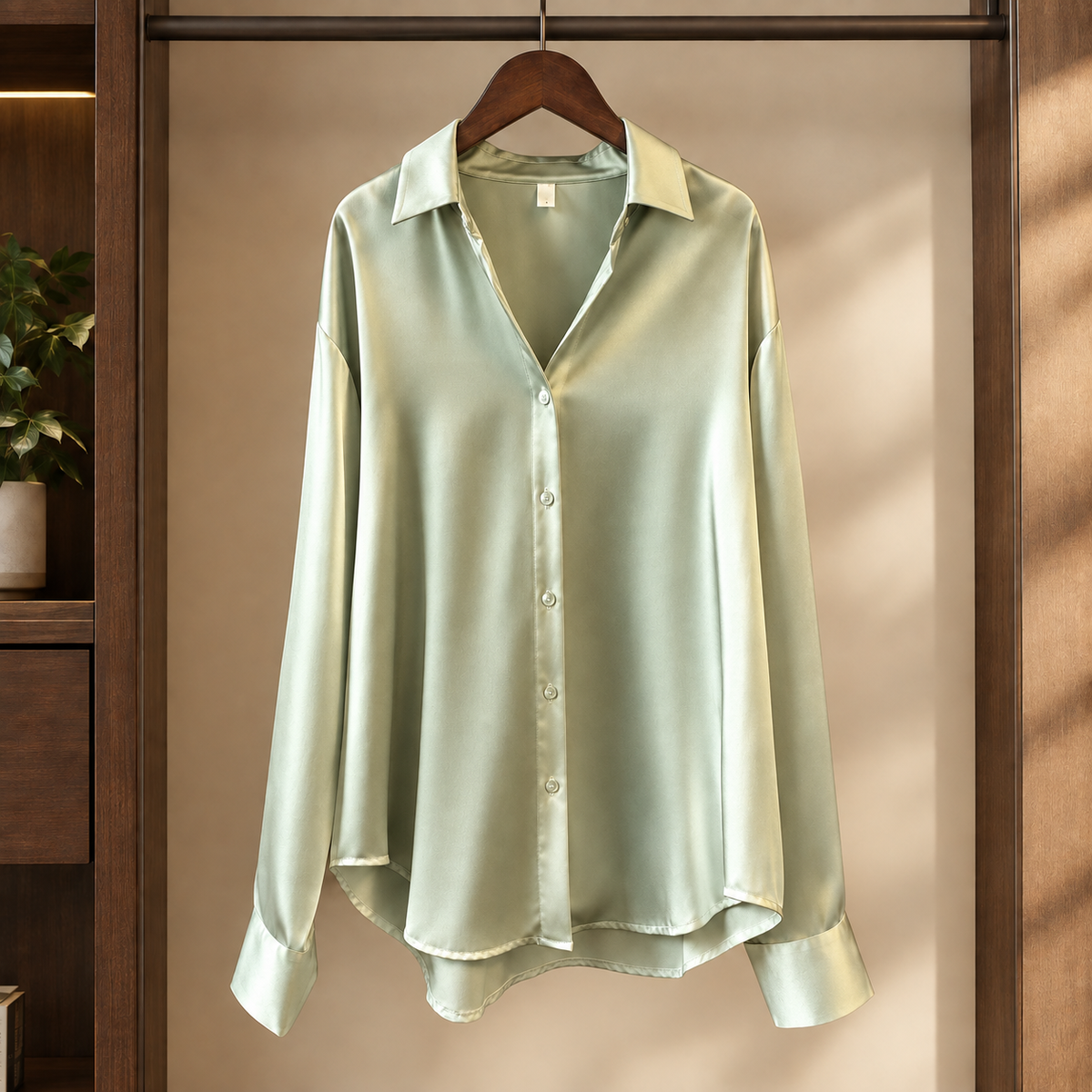 Relaxed Satin Button Front Shirt