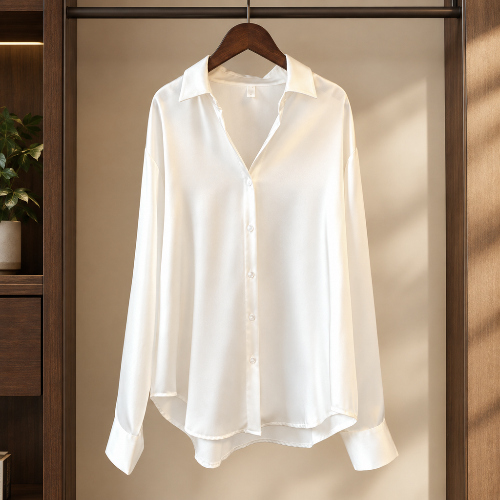 Relaxed Satin Button Front Shirt