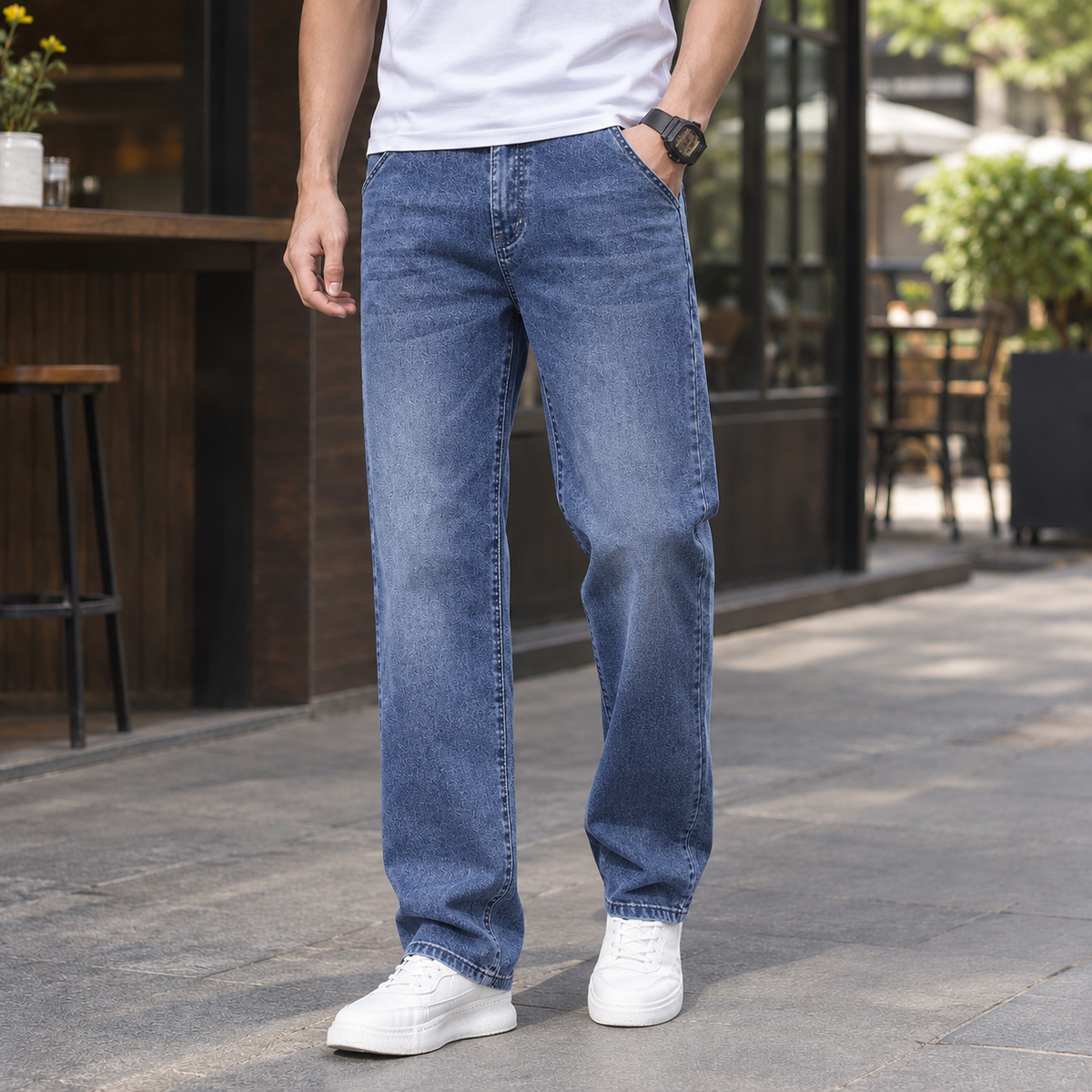 Relaxed Straight Leg Washed Jeans