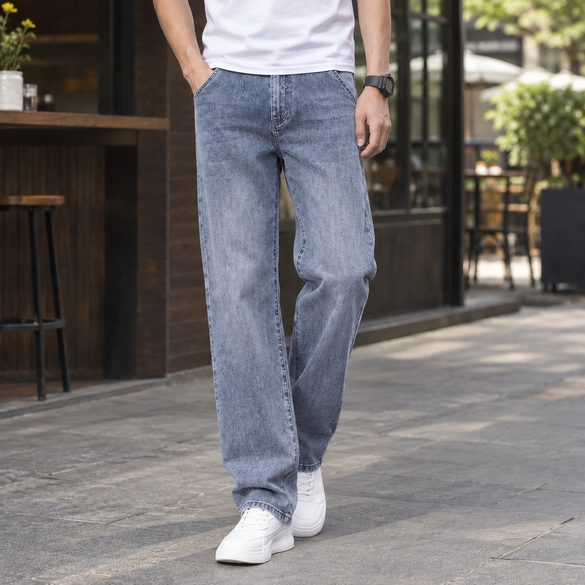 Relaxed Straight Leg Washed Jeans