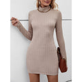 Ribbed Knit Turtleneck Open Back Mini Dress
