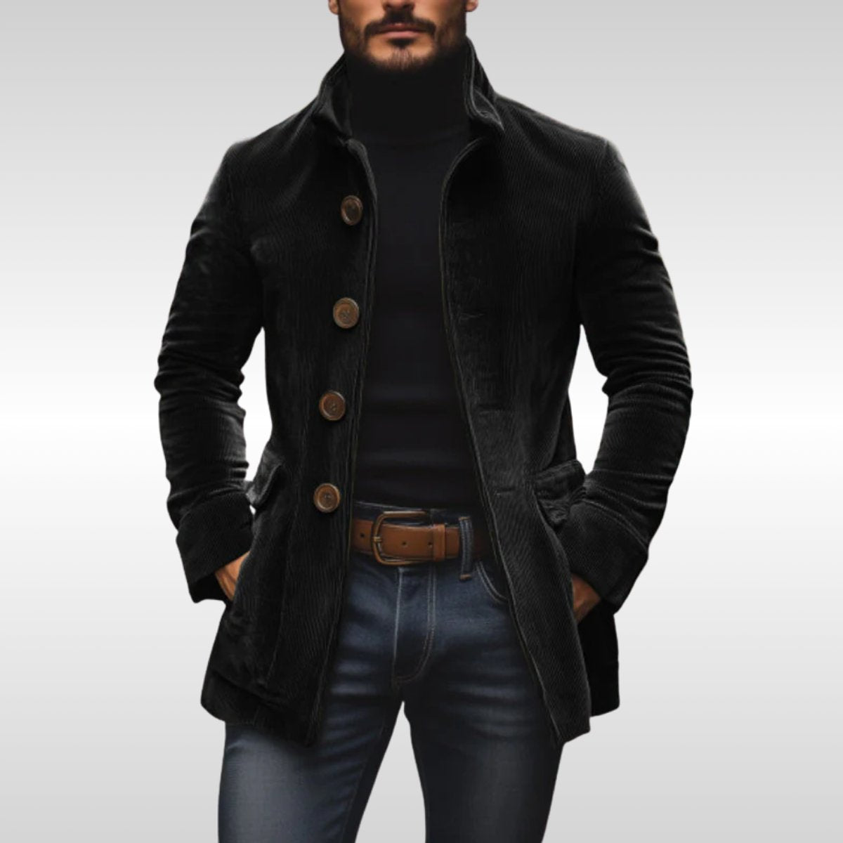 Slim Fit Corduroy Stand Collar Coat