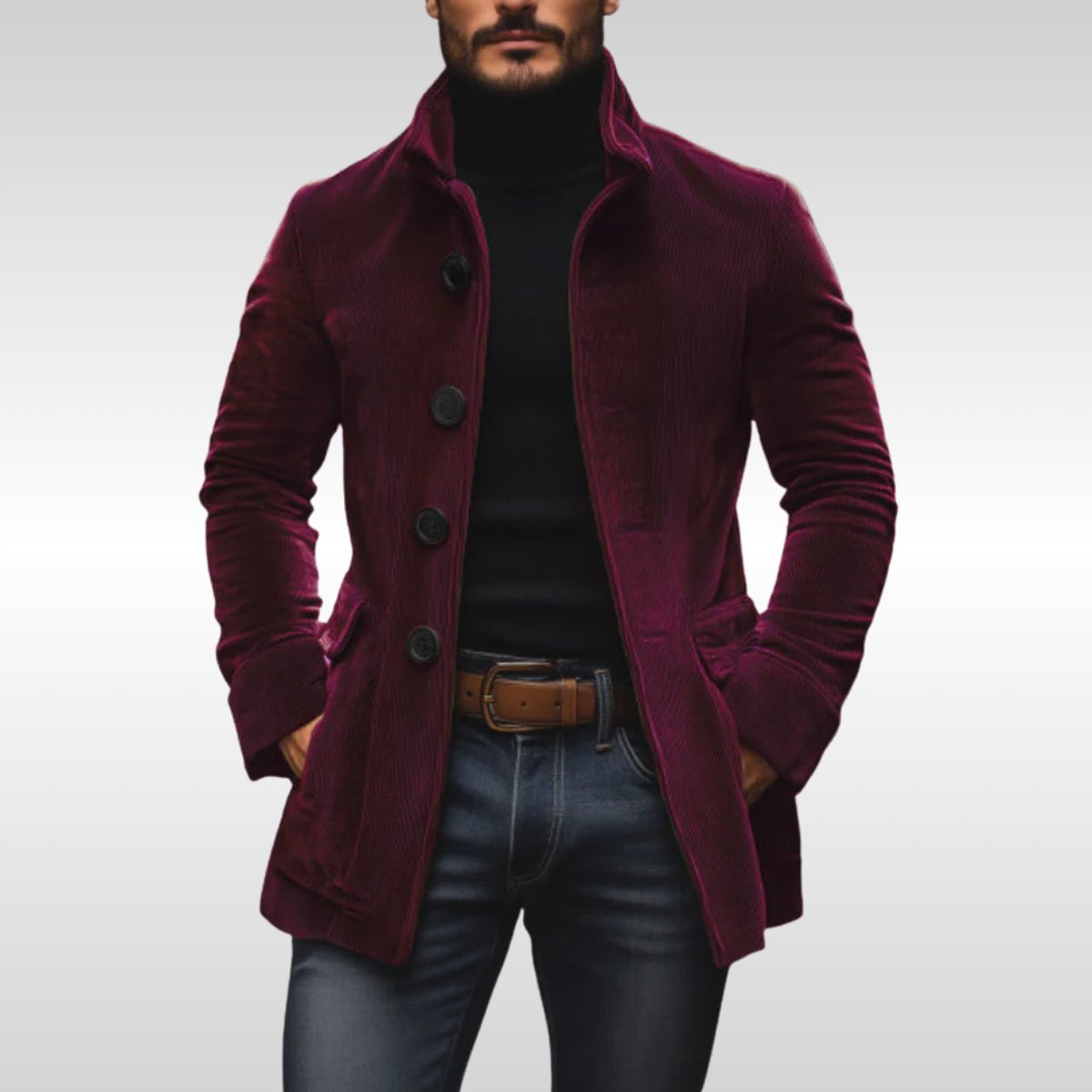 Slim Fit Corduroy Stand Collar Coat