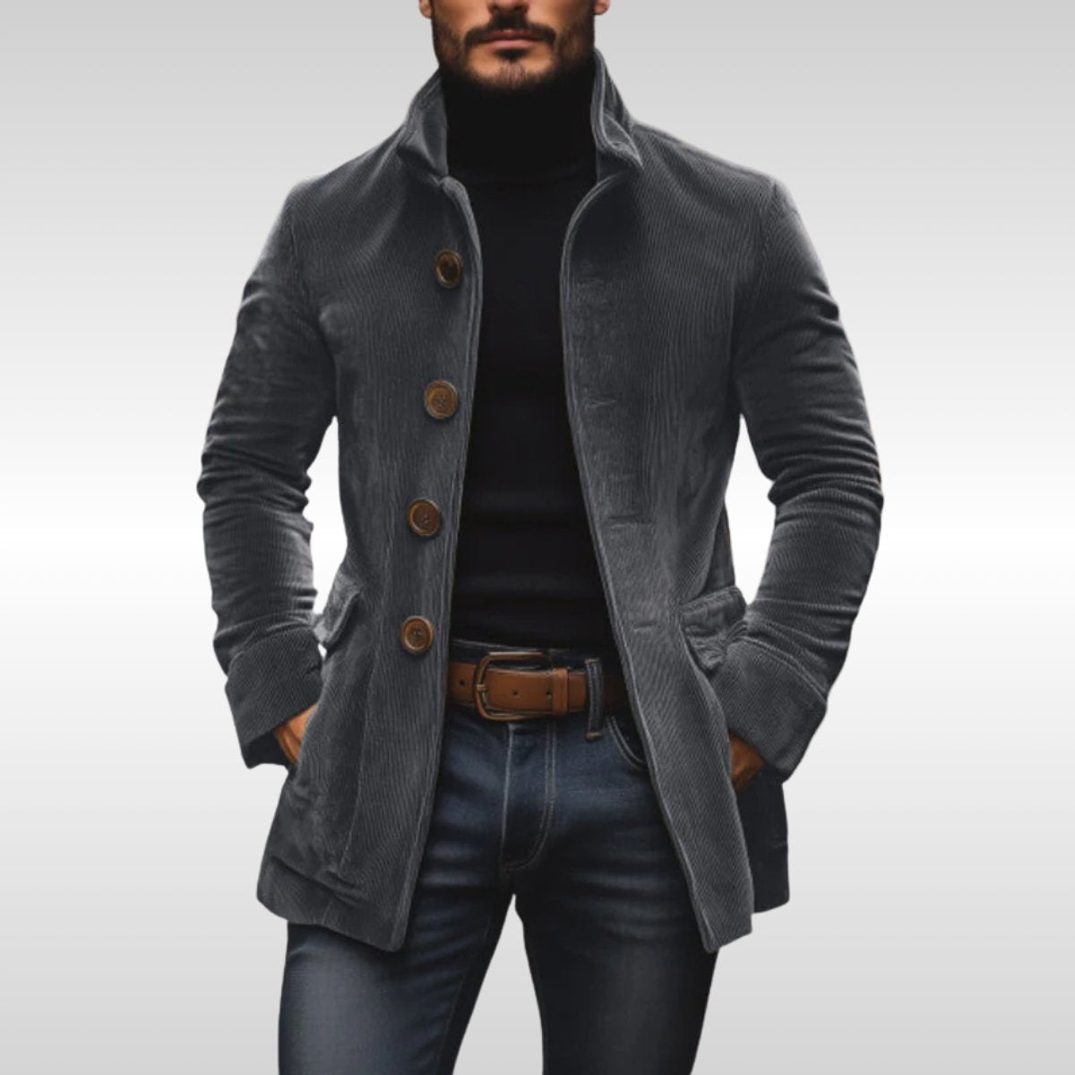 Slim Fit Corduroy Stand Collar Coat