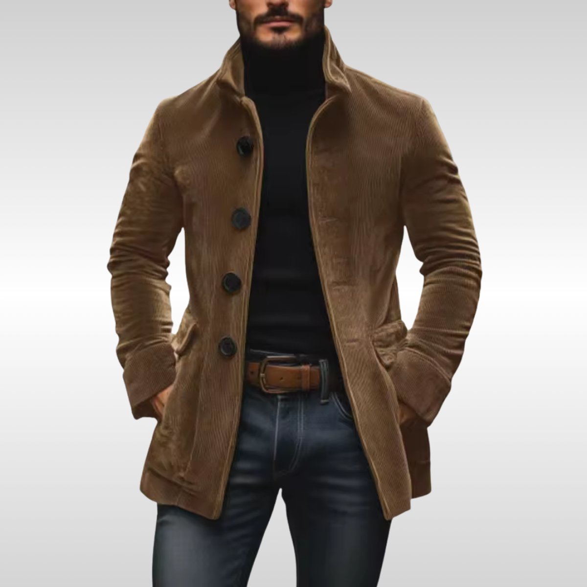 Slim Fit Corduroy Stand Collar Coat