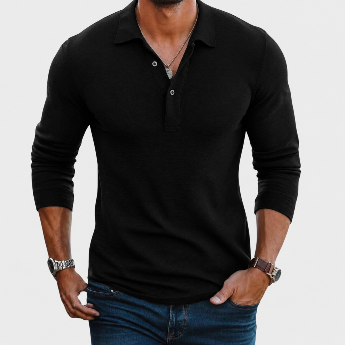 Slim Fit Ribbed Long Sleeve Polo