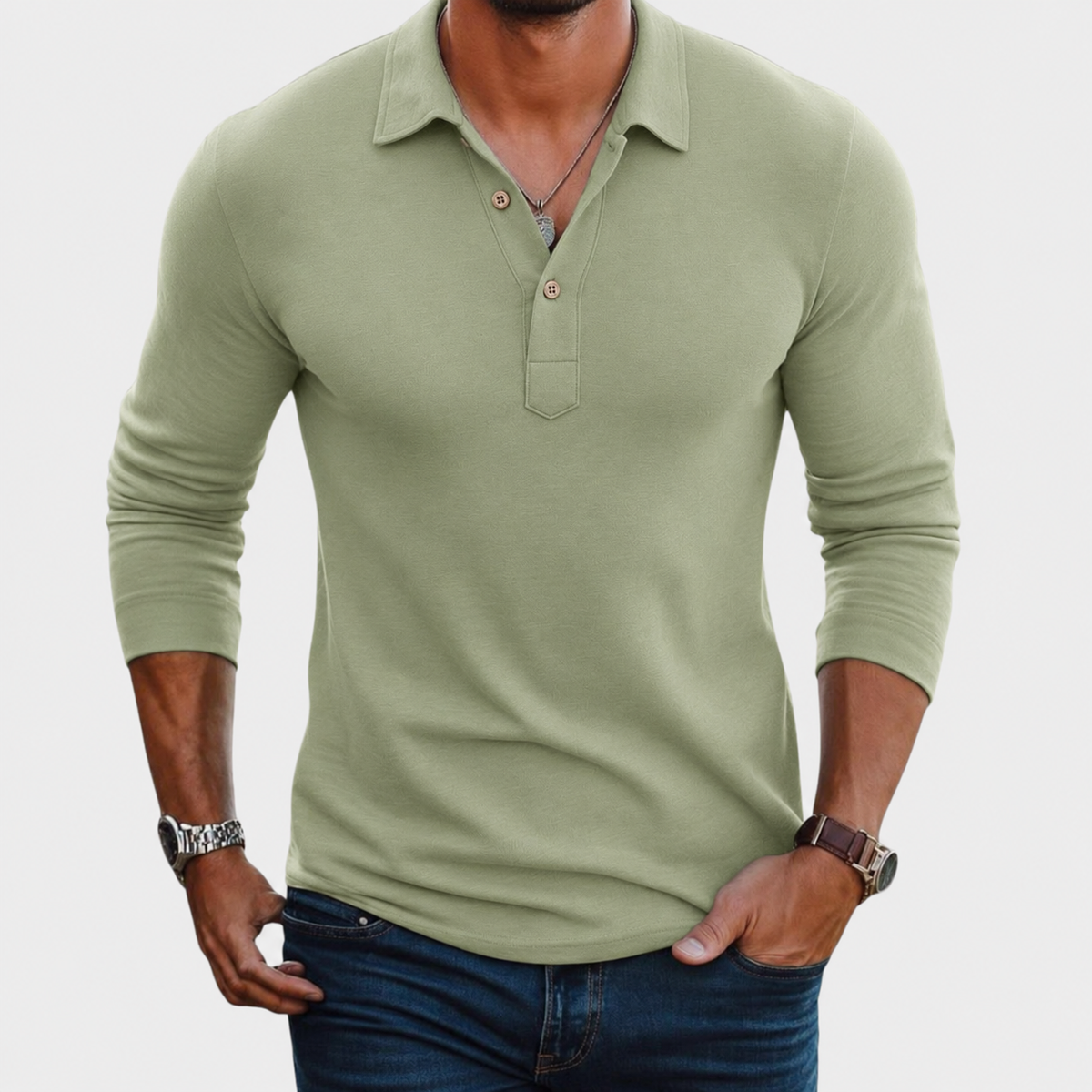 Slim Fit Ribbed Long Sleeve Polo