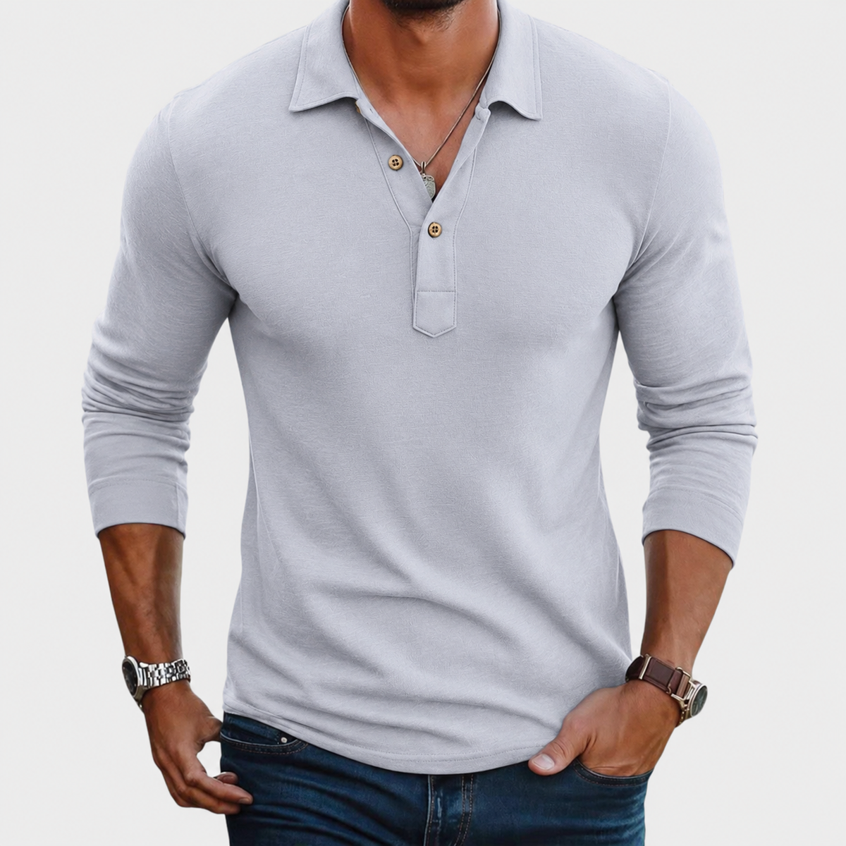 Slim Fit Ribbed Long Sleeve Polo