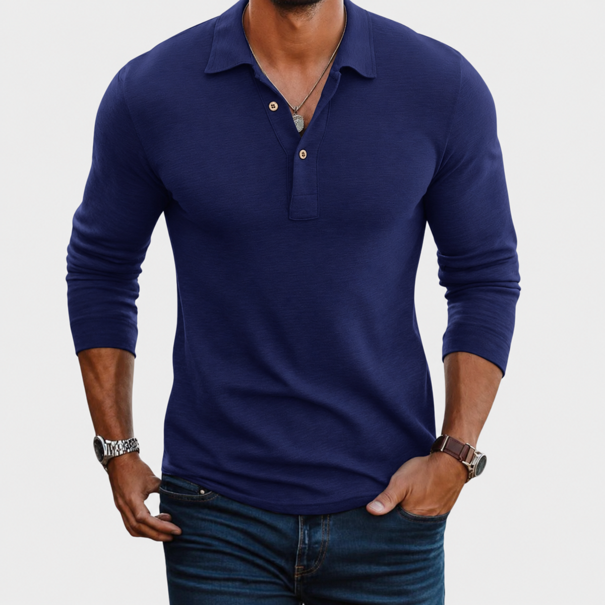 Slim Fit Ribbed Long Sleeve Polo