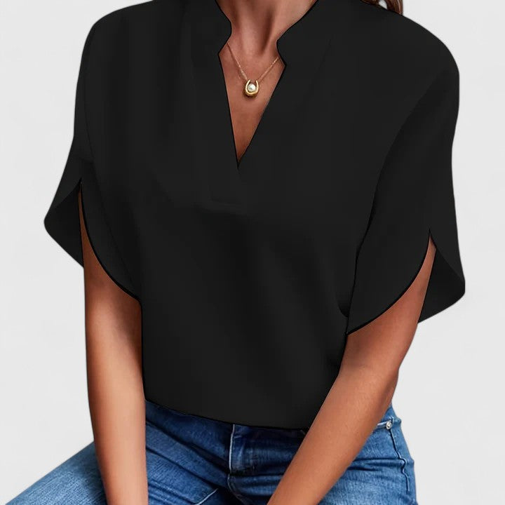 Split Neck Petal Sleeve Blouse