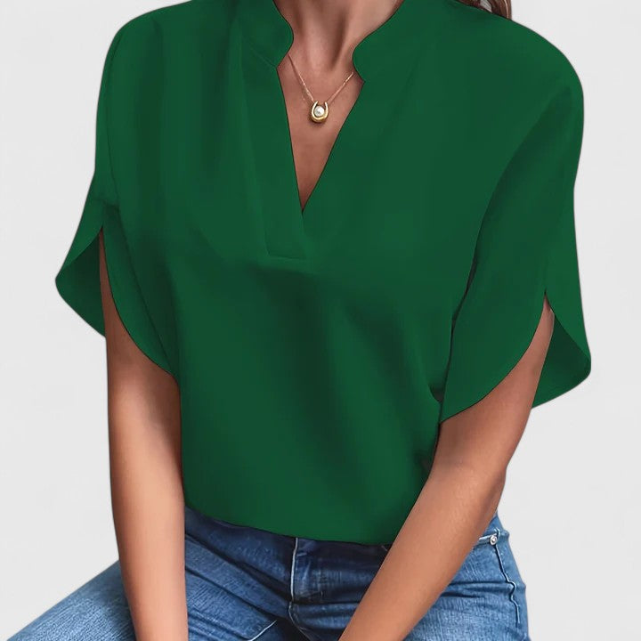 Split Neck Petal Sleeve Blouse
