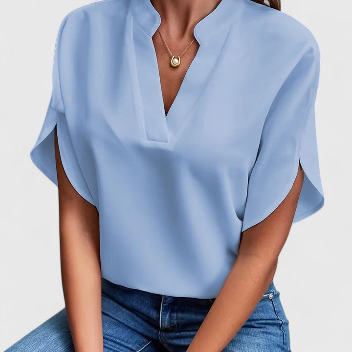 Split Neck Petal Sleeve Blouse