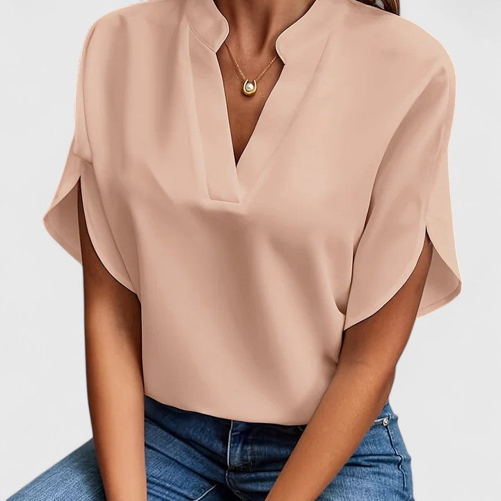Split Neck Petal Sleeve Blouse