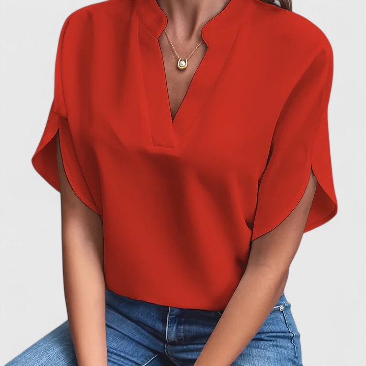 Split Neck Petal Sleeve Blouse