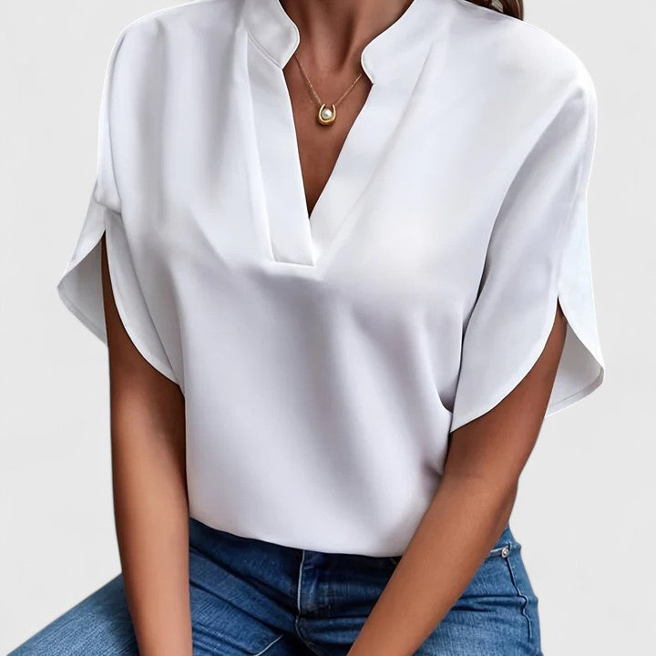 Split Neck Petal Sleeve Blouse