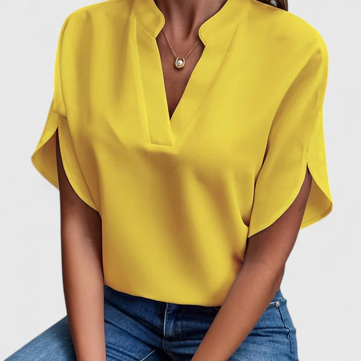 Split Neck Petal Sleeve Blouse