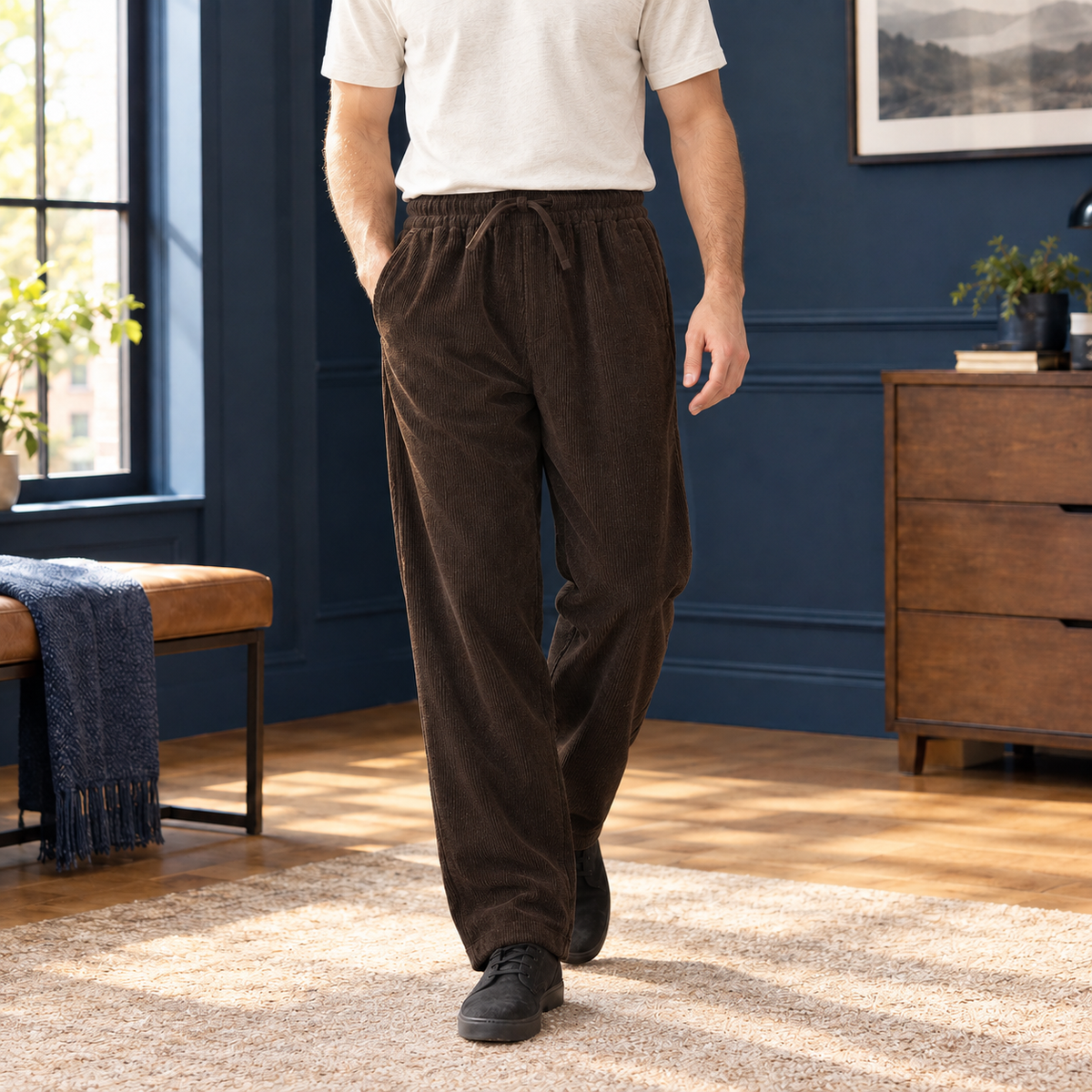 Straight Leg Corduroy Drawstring Pants
