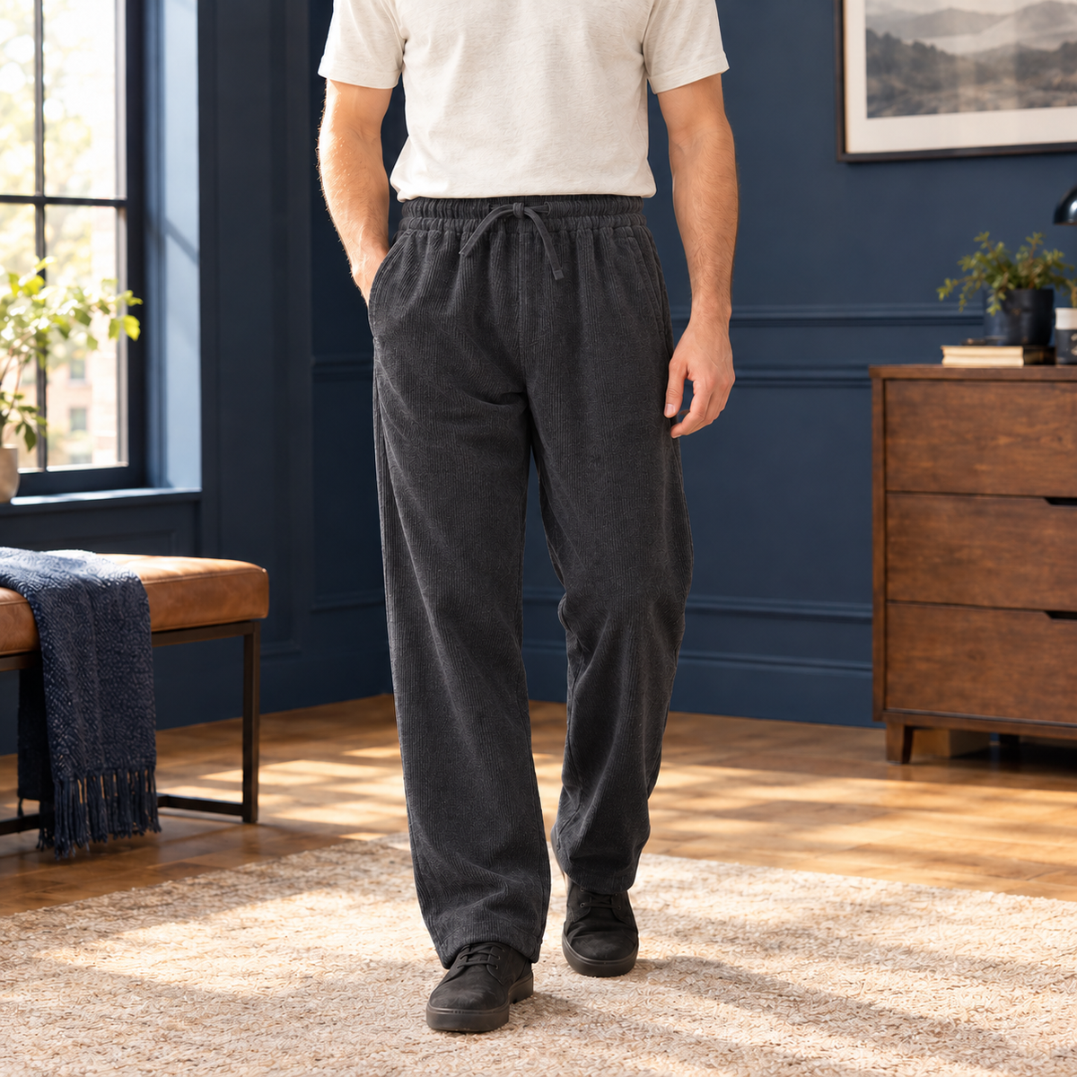 Straight Leg Corduroy Drawstring Pants