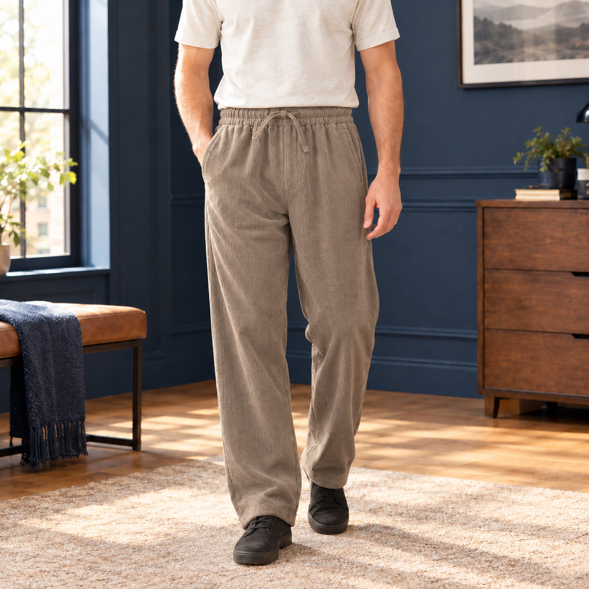 Straight Leg Corduroy Drawstring Pants